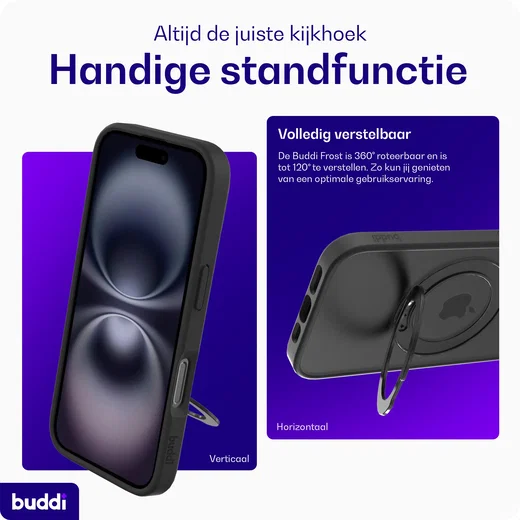 Buddi Frost Apple iPhone 16 Hoesje MagSafe Ring Stand Matte Zwart afbeelding 2