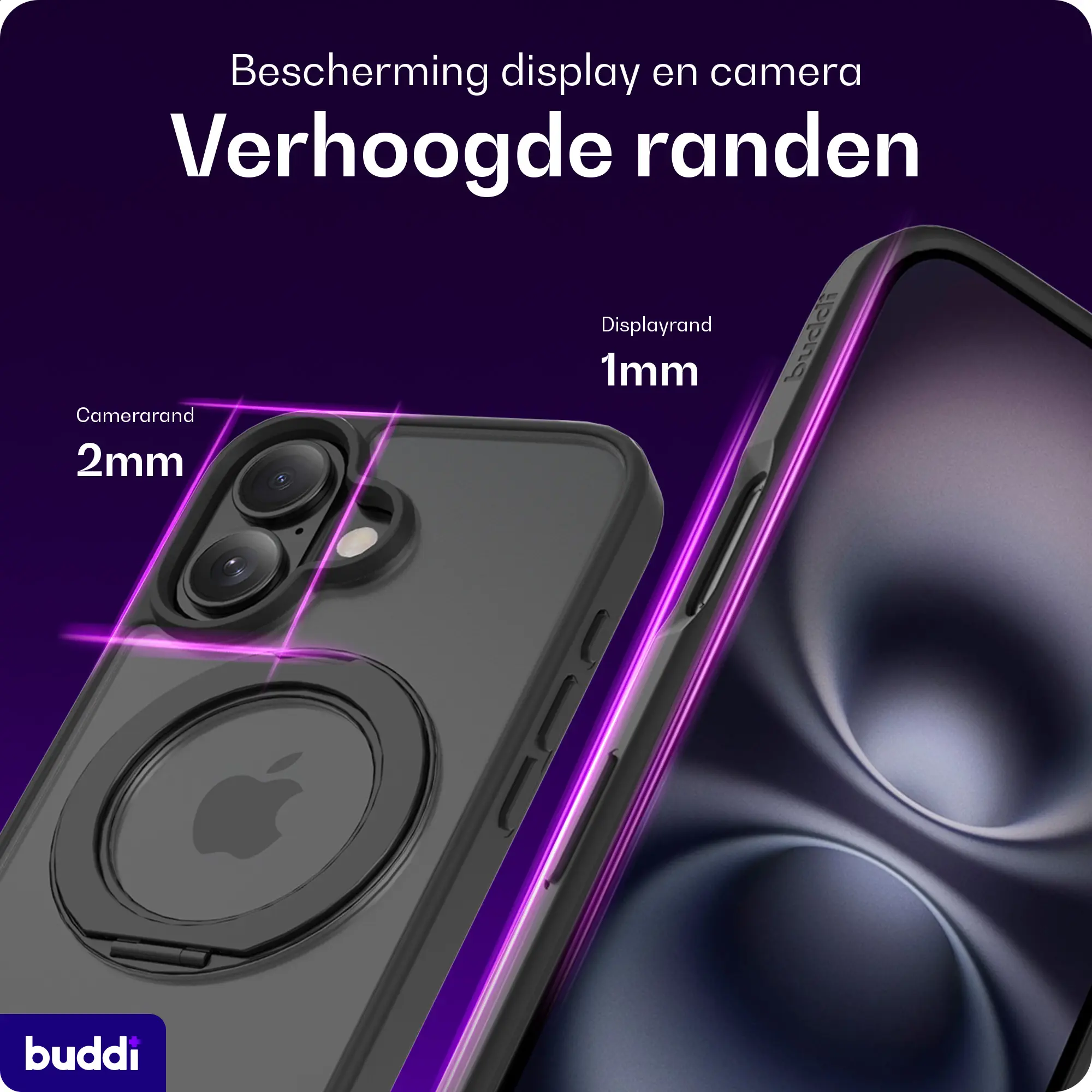 Buddi Frost Apple iPhone 16 Hoesje MagSafe Ring Stand Matte Zwart afbeelding 5