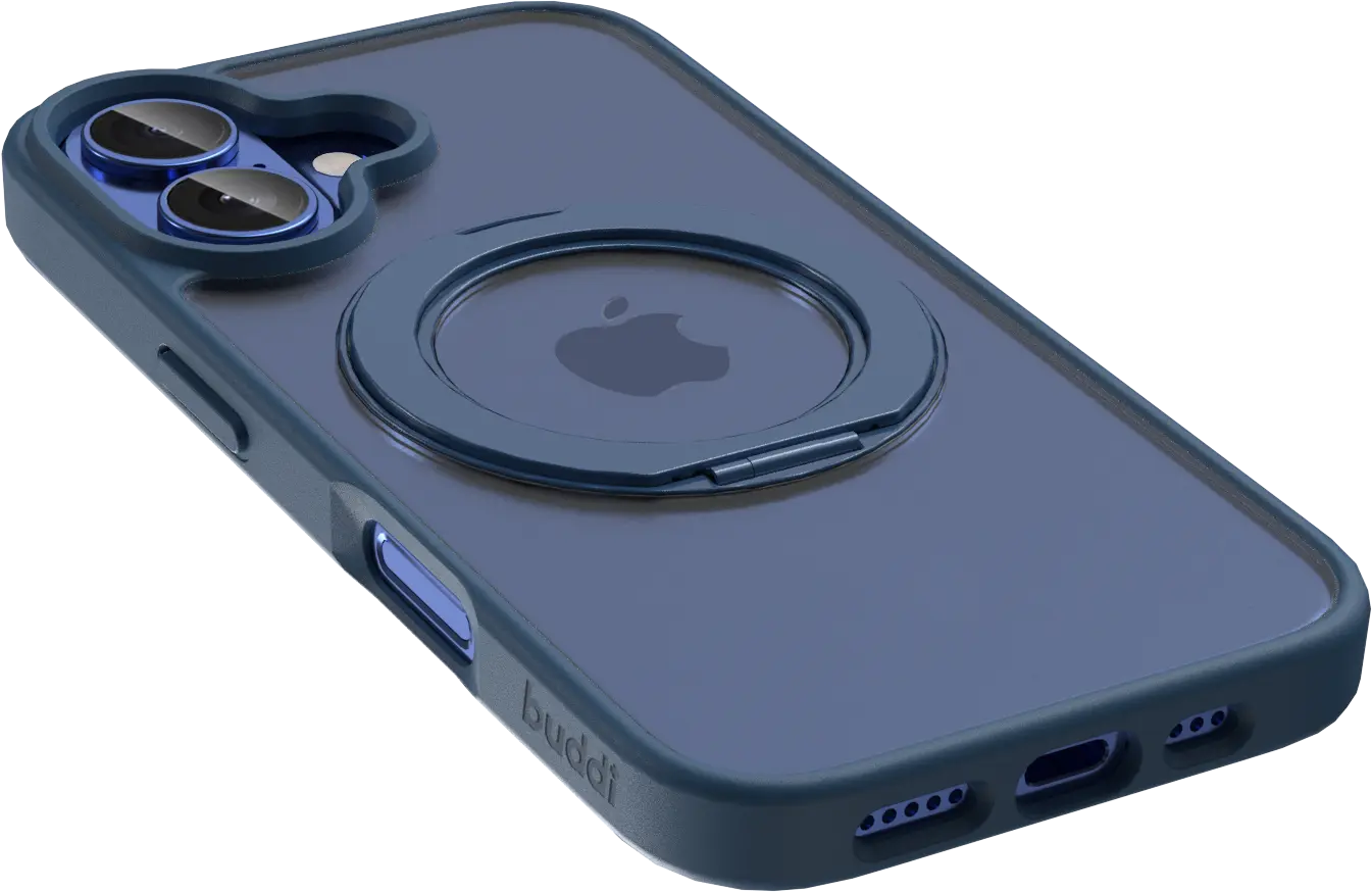 Buddi Frost Apple iPhone 16 Hoesje MagSafe Ring Stand Matte Donker Blauw afbeelding 9