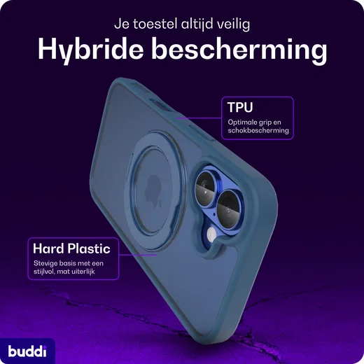 Buddi Frost Apple iPhone 16 Hoesje MagSafe Ring Stand Matte Donker Blauw afbeelding 3