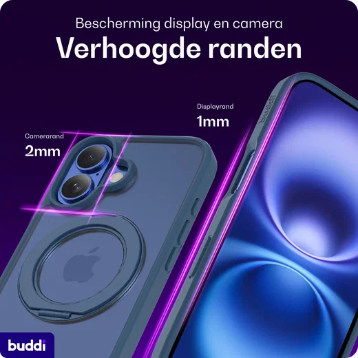 Buddi Frost Apple iPhone 16 Hoesje MagSafe Ring Stand Matte Donker Blauw afbeelding 5
