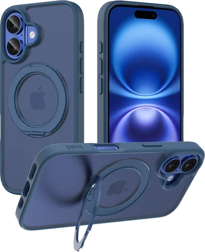 Buddi Frost Apple iPhone 16 Hoesje MagSafe Ring Stand Matte Donker Blauw afbeelding 1