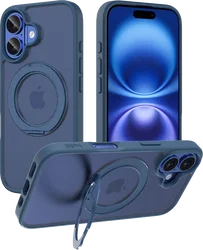 Buddi Frost Apple iPhone 16 Hoesje MagSafe Ring Stand Matte Donker Blauw afbeelding