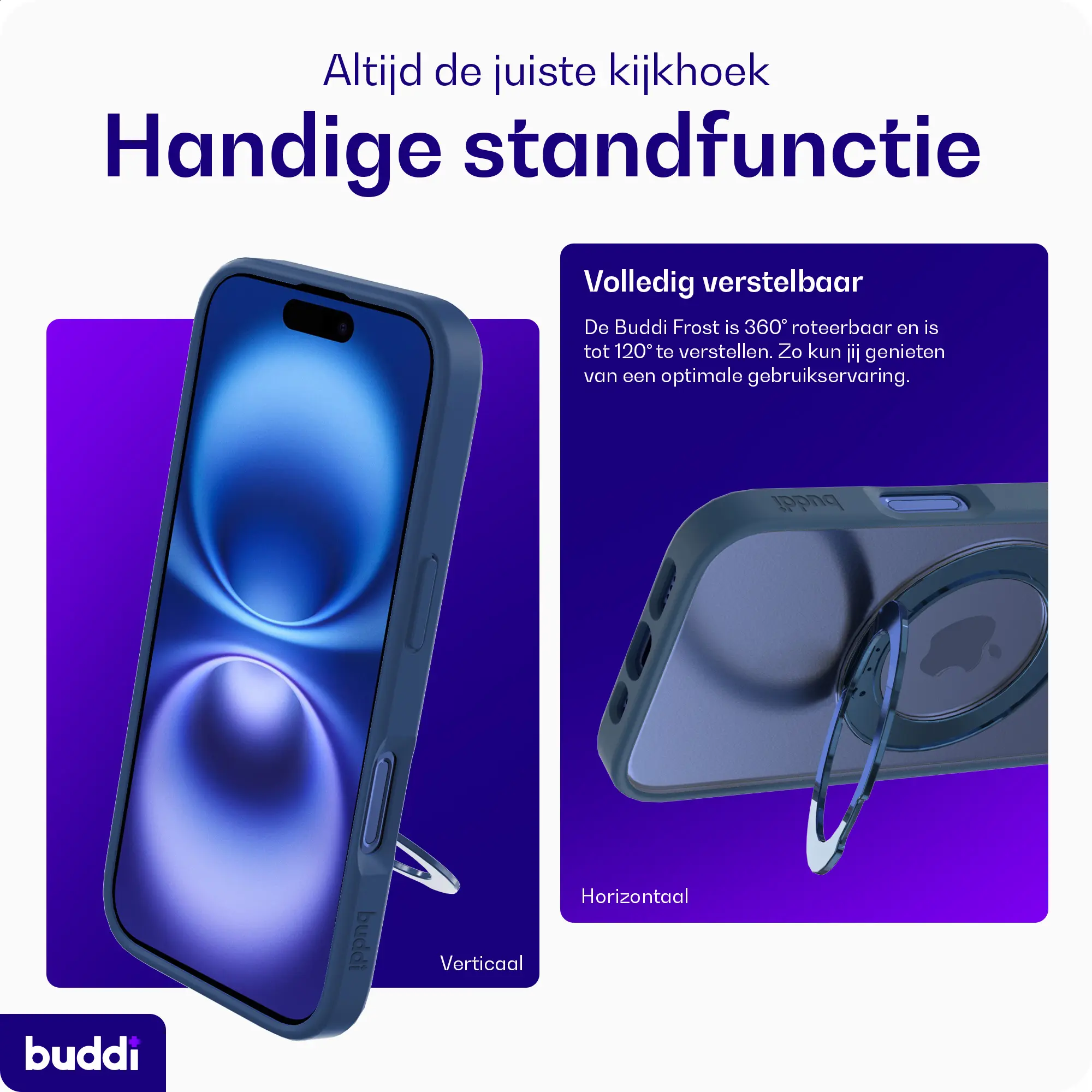 Buddi Frost Apple iPhone 16 Hoesje MagSafe Ring Stand Matte Donker Blauw afbeelding 2