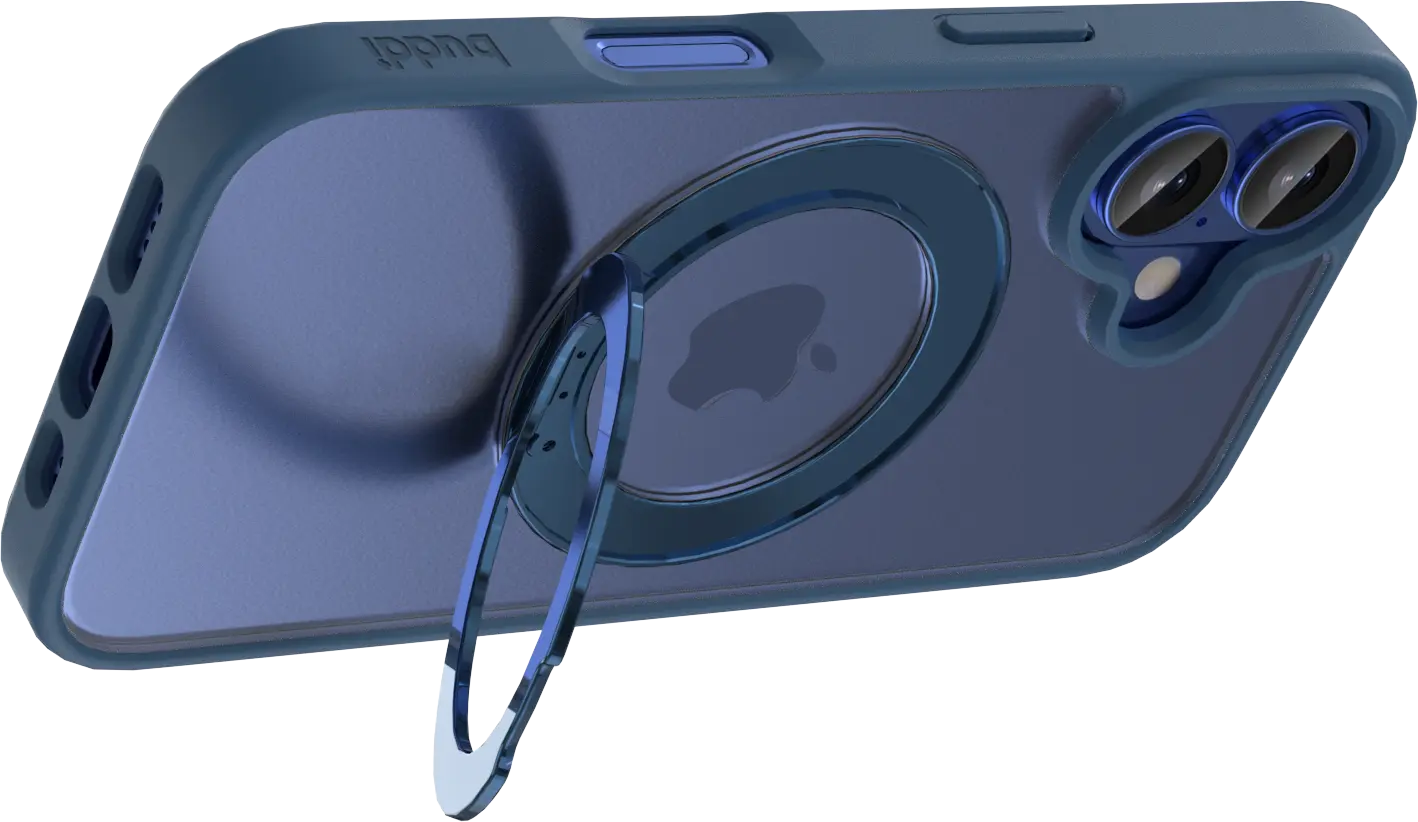 Buddi Frost Apple iPhone 16 Hoesje MagSafe Ring Stand Matte Donker Blauw afbeelding 6