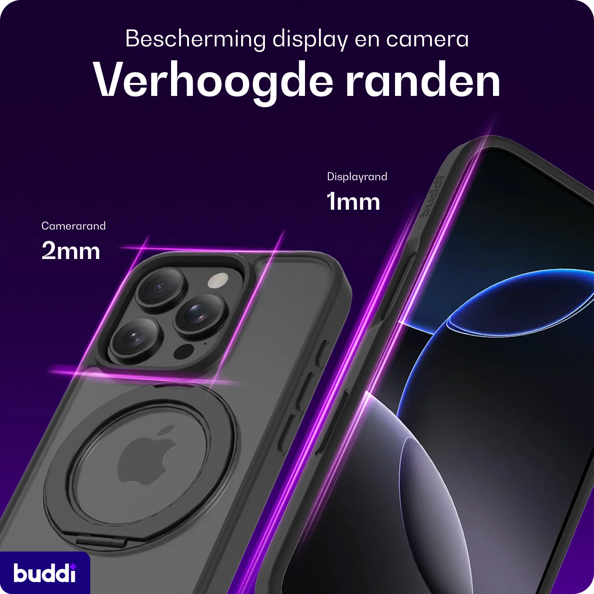 Buddi Frost Apple iPhone 16 Pro Max Hoesje MagSafe Ring Stand Matte Zwart afbeelding 5