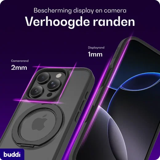 Buddi Frost Apple iPhone 16 Pro Max Hoesje MagSafe Ring Stand Matte Zwart afbeelding 5