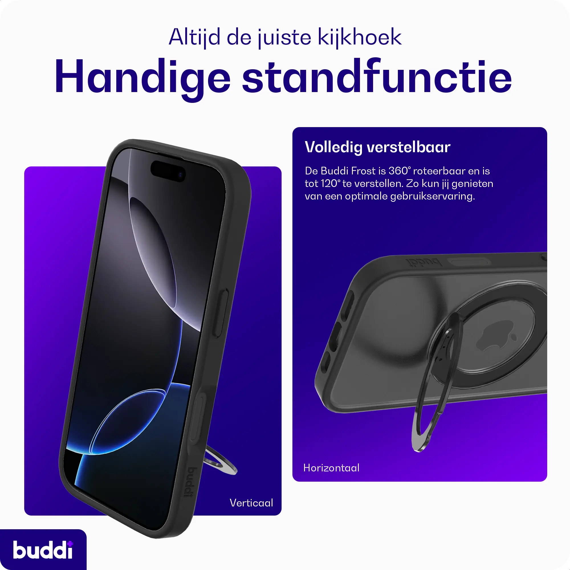 Buddi Frost Apple iPhone 16 Pro Max Hoesje MagSafe Ring Stand Matte Zwart afbeelding 3