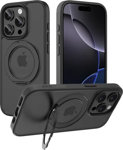 Buddi Frost Apple iPhone 16 Pro Max Hoesje MagSafe Ring Stand Matte Zwart afbeelding 1