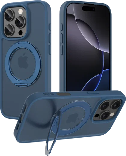 Buddi Frost Apple iPhone 16 Pro Max Hoesje MagSafe Ring Stand Matte Donker Blauw afbeelding 1