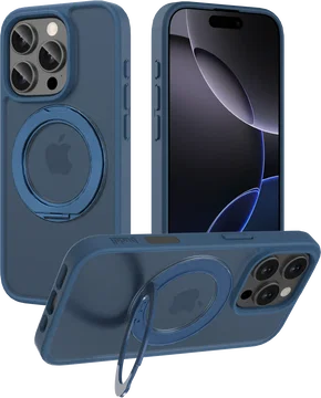 Buddi Frost Apple iPhone 16 Pro Max Hoesje MagSafe Ring Stand Matte Donker Blauw