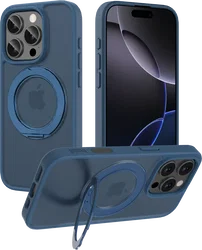Buddi Frost Apple iPhone 16 Pro Max Hoesje MagSafe Ring Stand Matte Donker Blauw afbeelding