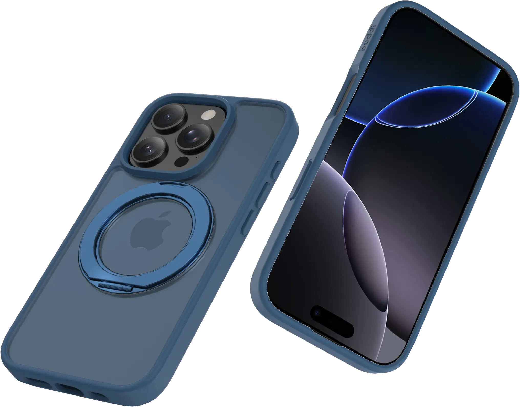 Buddi Frost Apple iPhone 16 Pro Max Hoesje MagSafe Ring Stand Matte Donker Blauw afbeelding 12