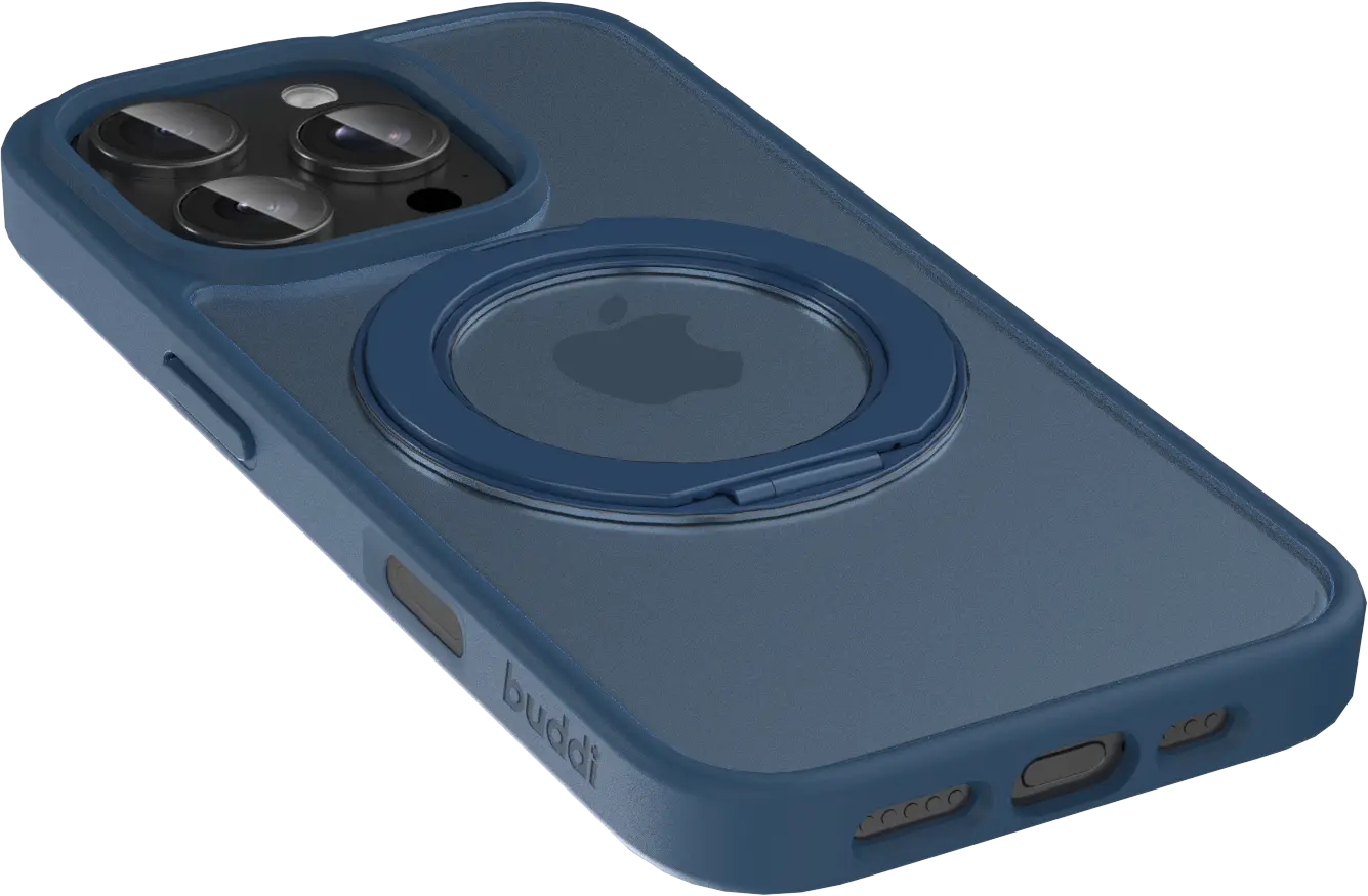 Buddi Frost Apple iPhone 16 Pro Max Hoesje MagSafe Ring Stand Matte Donker Blauw afbeelding 7