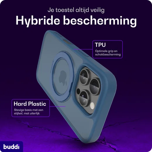 Buddi Frost Apple iPhone 16 Pro Max Hoesje MagSafe Ring Stand Matte Donker Blauw afbeelding 2