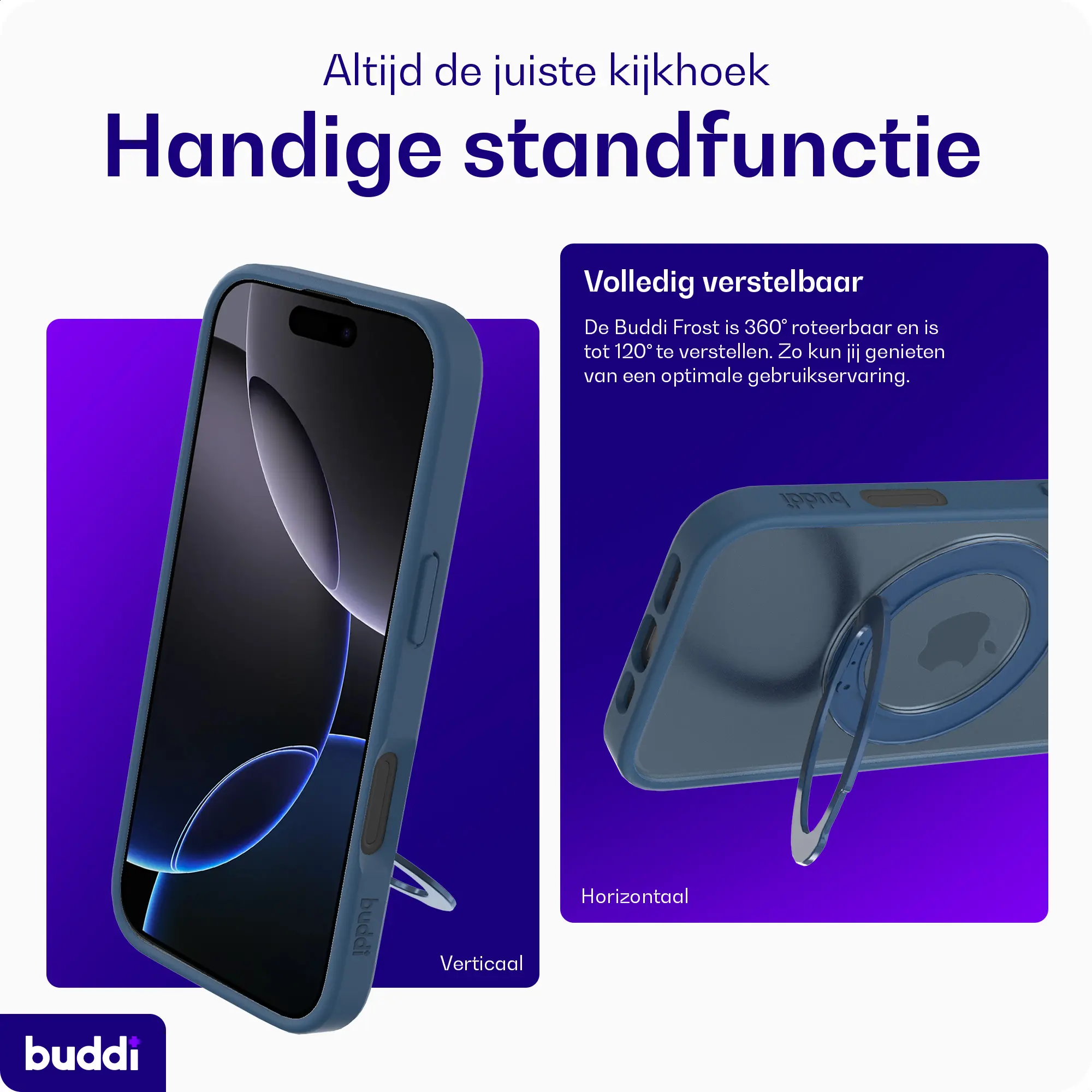 Buddi Frost Apple iPhone 16 Pro Max Hoesje MagSafe Ring Stand Matte Donker Blauw afbeelding 3