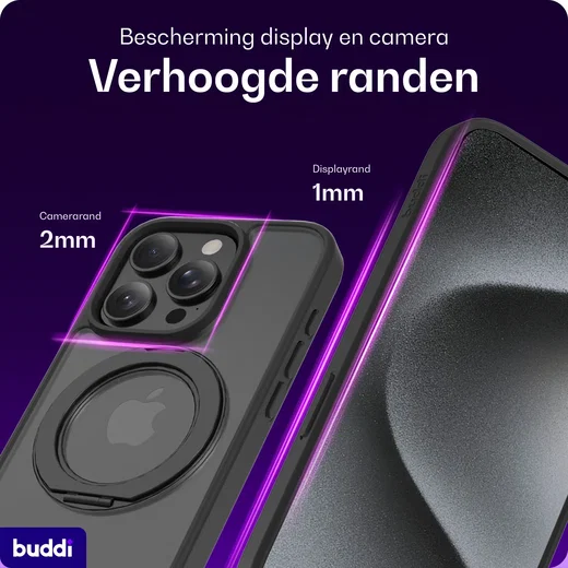 Buddi Frost Apple iPhone 15 Pro Hoesje MagSafe Ring Stand Matte Zwart afbeelding 4