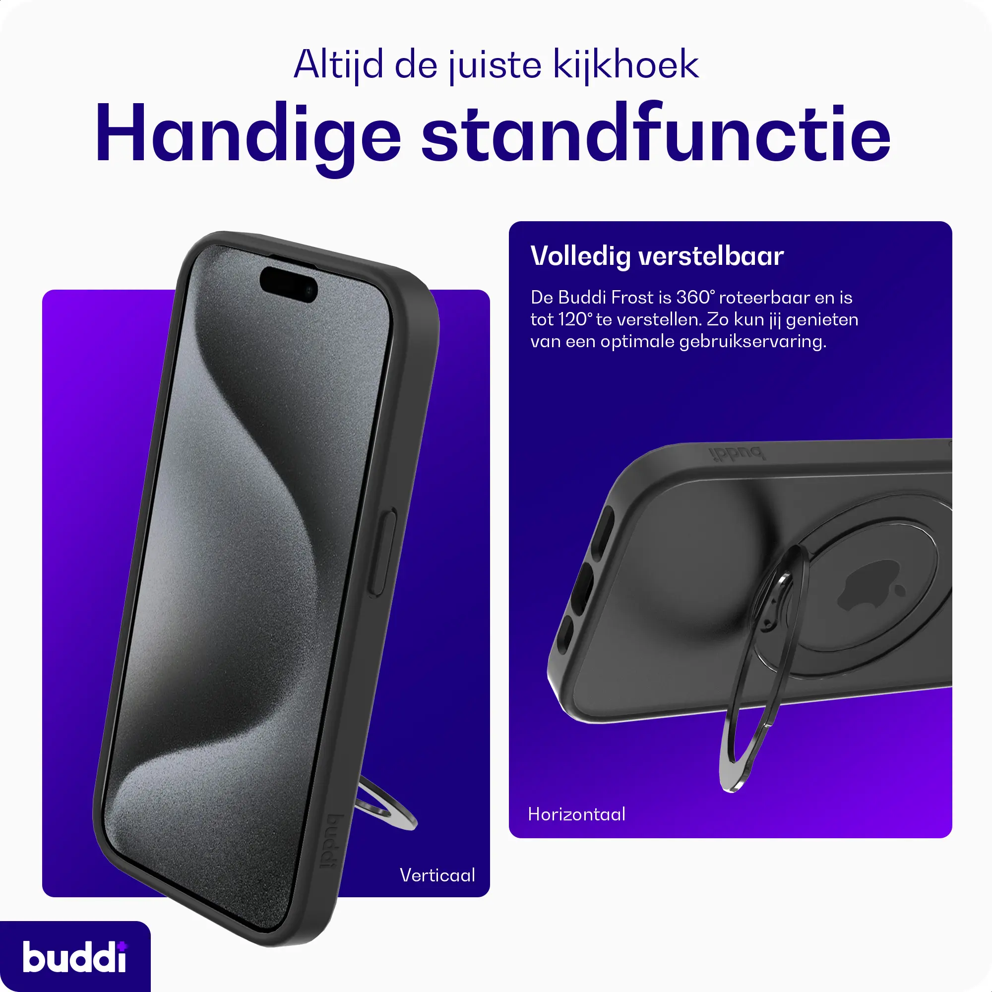 Buddi Frost Apple iPhone 15 Pro Hoesje MagSafe Ring Stand Matte Zwart afbeelding 6