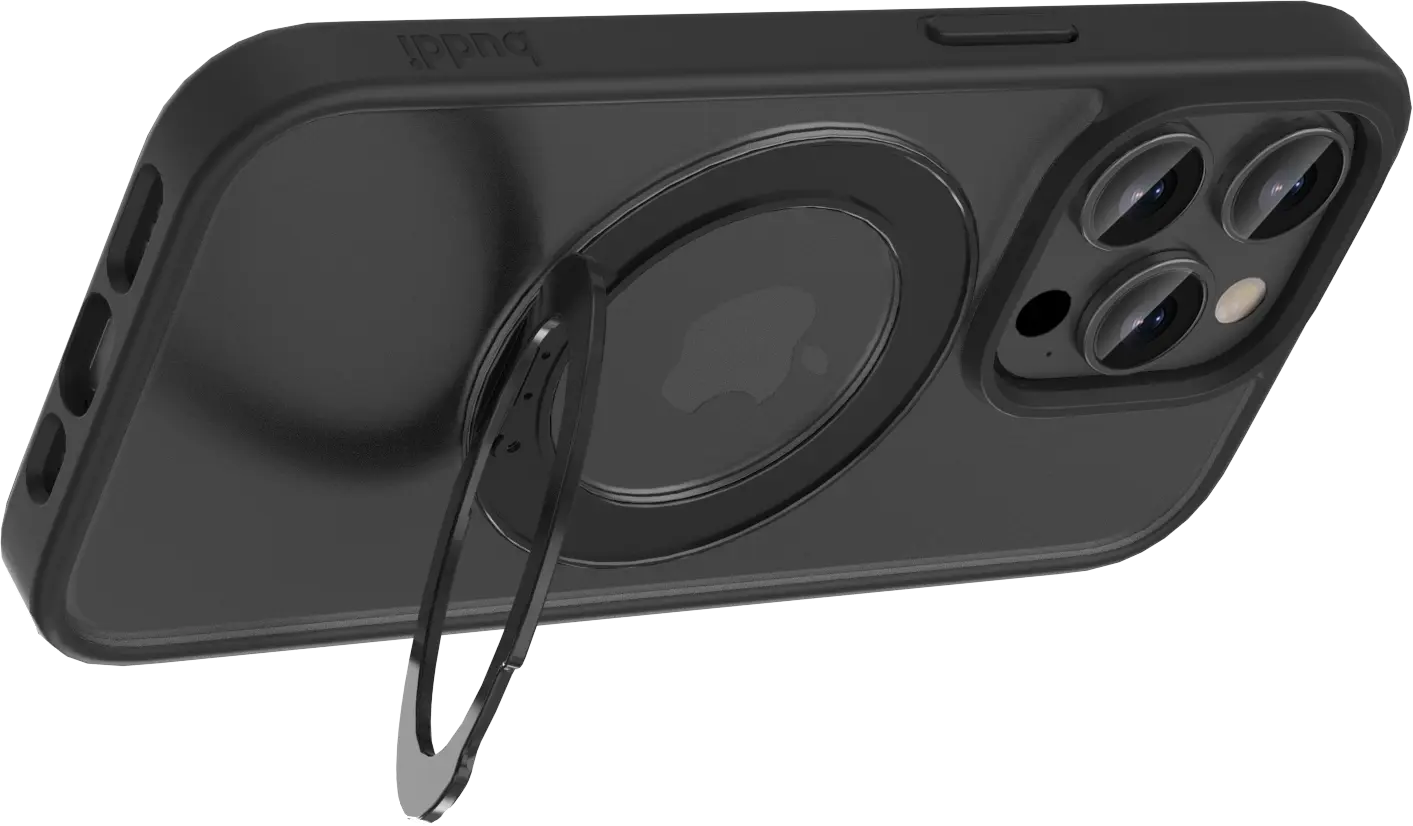 Buddi Frost Apple iPhone 15 Pro Hoesje MagSafe Ring Stand Matte Zwart afbeelding 7