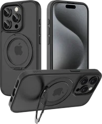 Buddi Frost Apple iPhone 15 Pro Hoesje MagSafe Ring Stand Matte Zwart afbeelding
