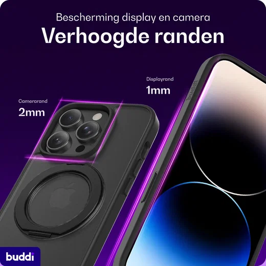 Buddi Frost Apple iPhone 14 Pro Hoesje MagSafe Ring Stand Matte Zwart afbeelding 4