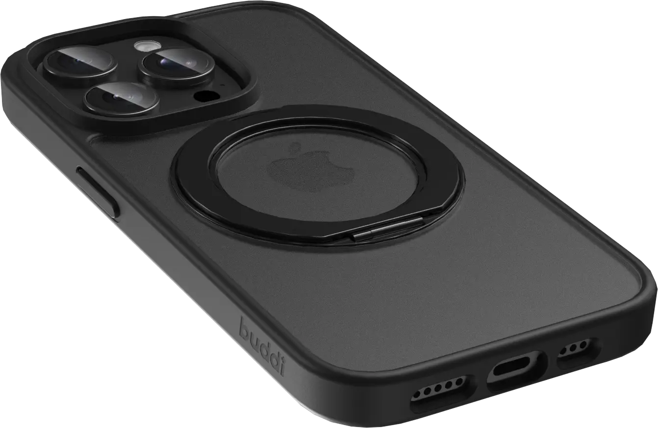 Buddi Frost Apple iPhone 14 Pro Hoesje MagSafe Ring Stand Matte Zwart afbeelding 9