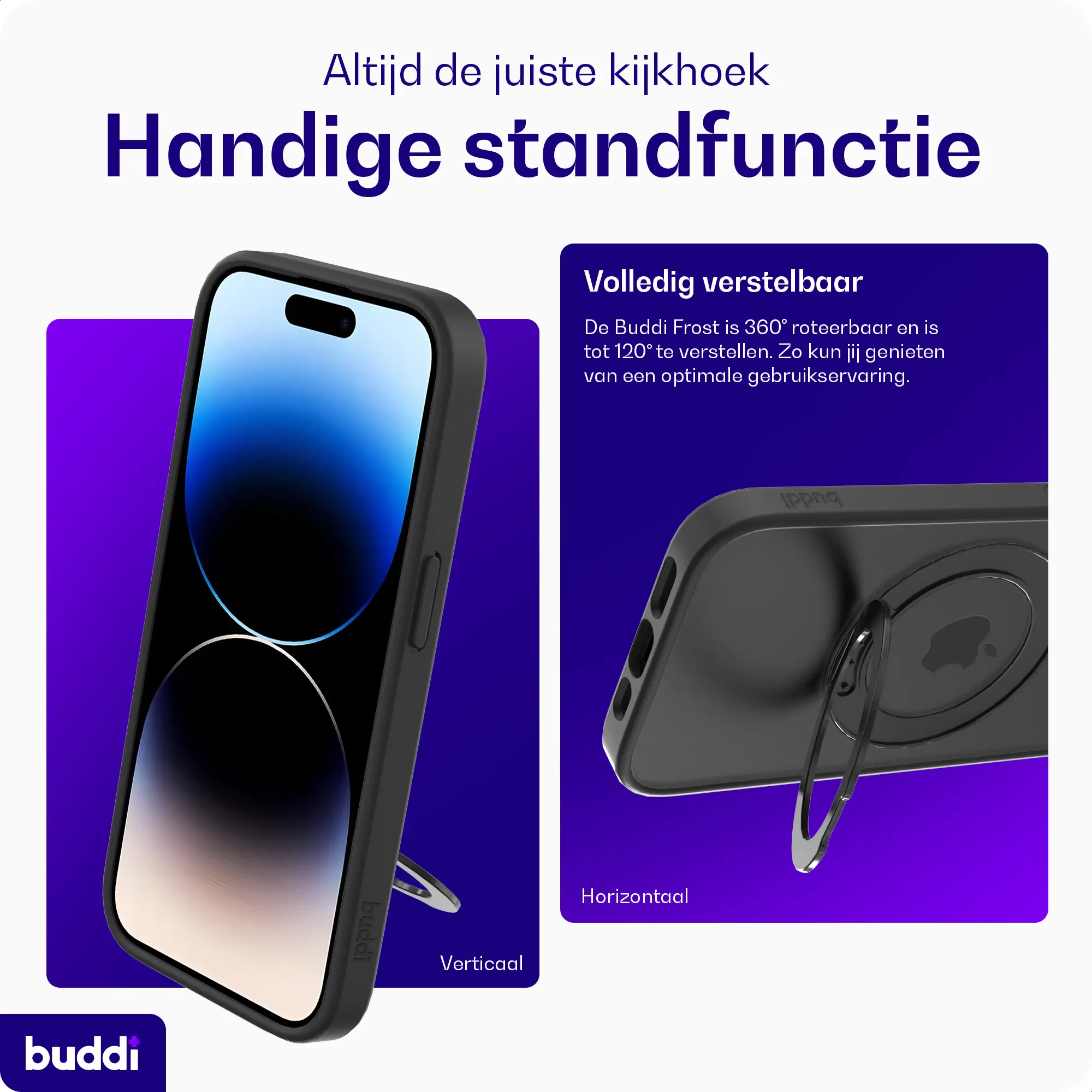 Buddi Frost Apple iPhone 14 Pro Hoesje MagSafe Ring Stand Matte Zwart afbeelding 6