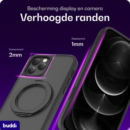 Buddi Frost Apple iPhone 12 / 12 Pro Hoesje MagSafe Ring Stand Matte Zwart afbeelding 3