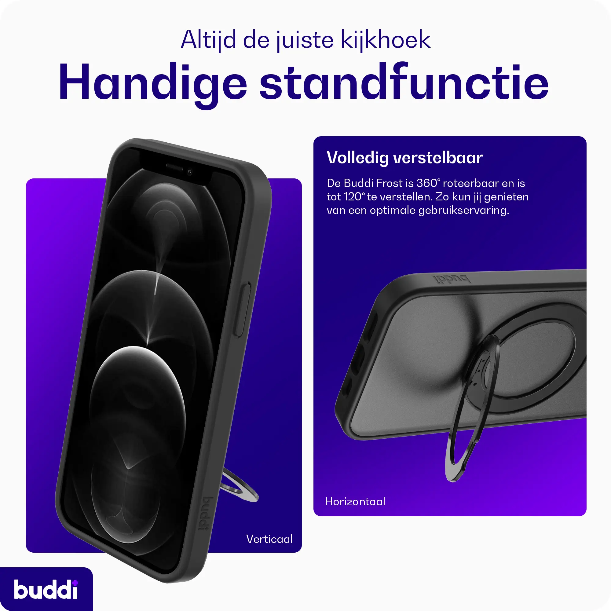 Buddi Frost Apple iPhone 12 / 12 Pro Hoesje MagSafe Ring Stand Matte Zwart afbeelding 5
