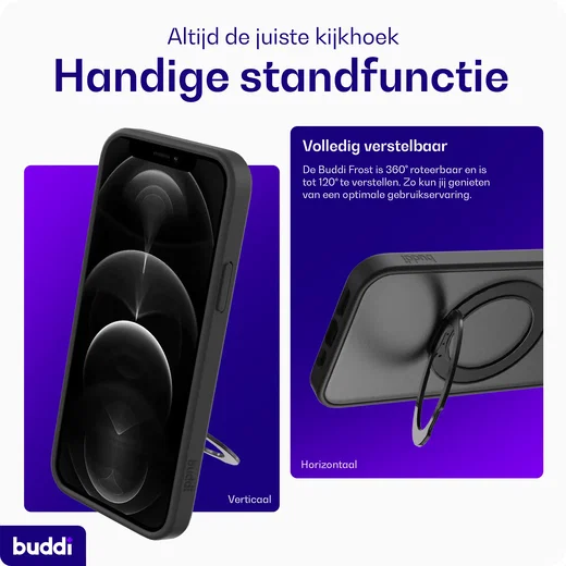 Buddi Frost Apple iPhone 12 / 12 Pro Hoesje MagSafe Ring Stand Matte Zwart afbeelding 5