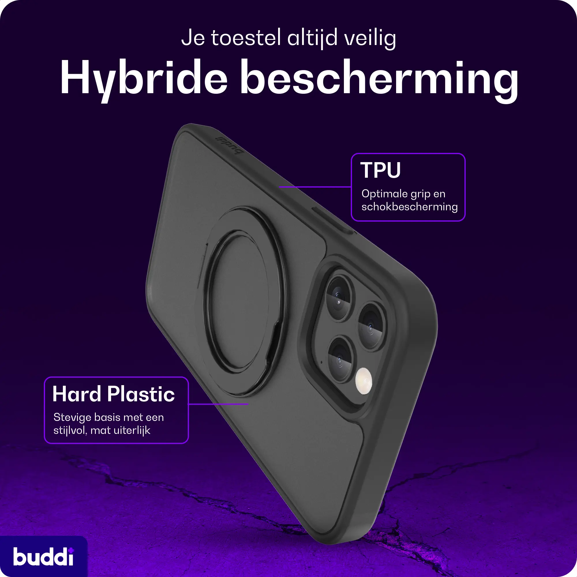 Buddi Frost Apple iPhone 12 / 12 Pro Hoesje MagSafe Ring Stand Matte Zwart afbeelding 2