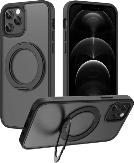 Buddi Frost Apple iPhone 12 / 12 Pro Hoesje MagSafe Ring Stand Matte Zwart afbeelding 1