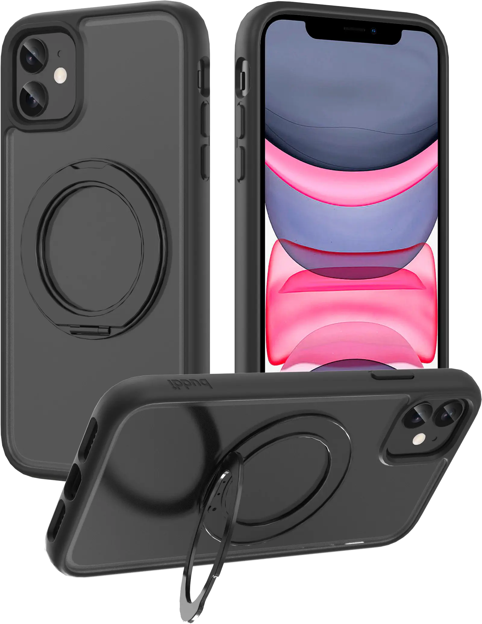Buddi Frost Apple iPhone 11 Hoesje MagSafe Ring Stand Matte Zwart afbeelding 1