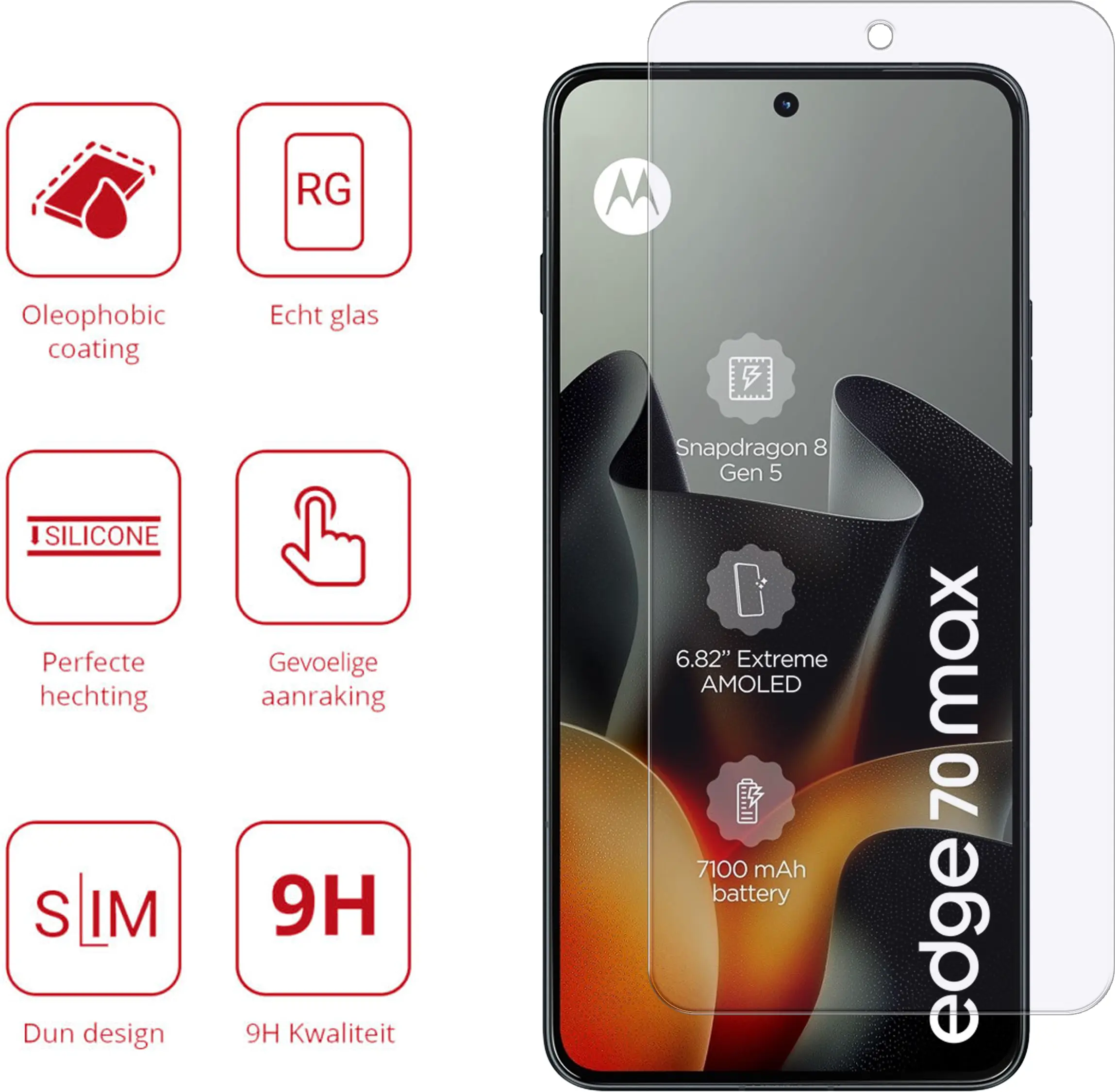 Rosso Motorola Edge 70 Max 9H Tempered Glass Screen Protector afbeelding 2