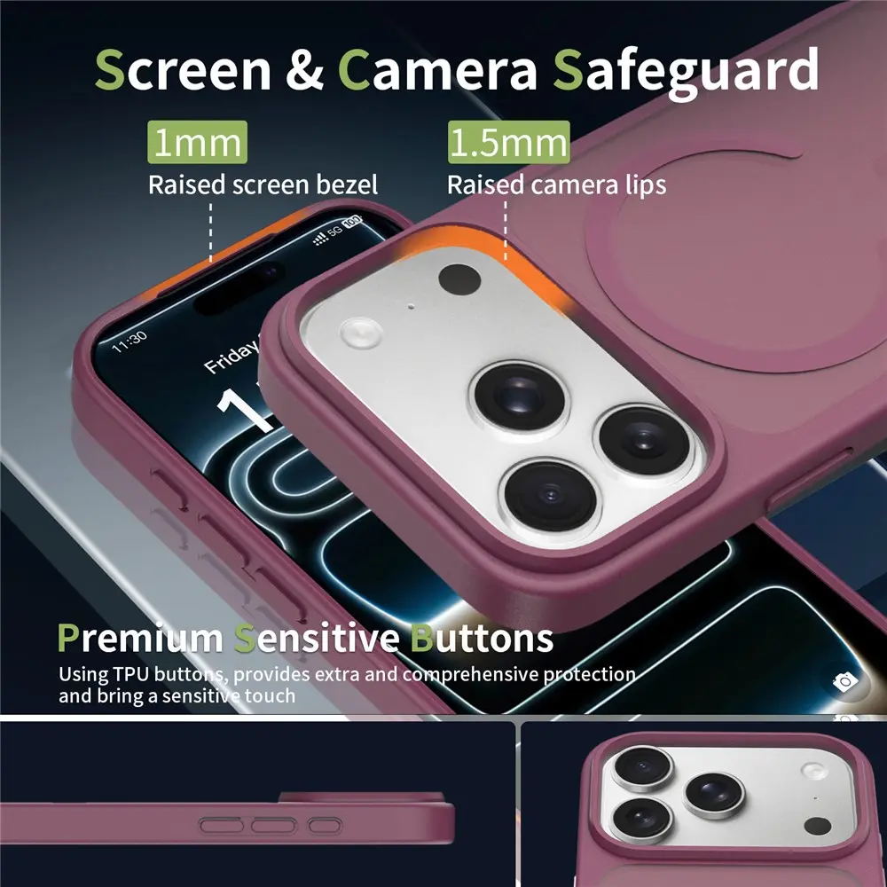 Apple iPhone 18 Pro Hybrid Hoesje met MagSafe Back Cover Matte Burgundy afbeelding 8