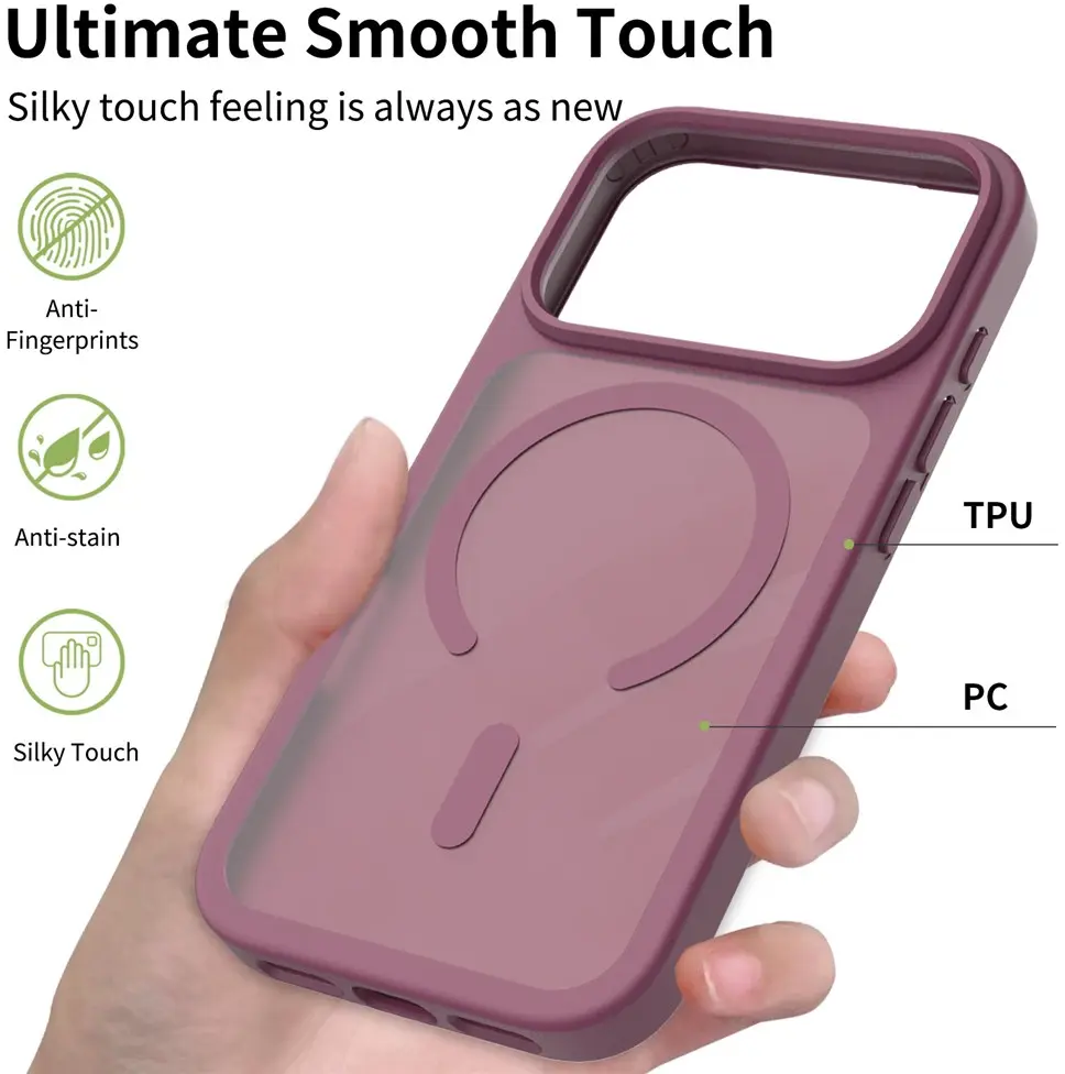 Apple iPhone 18 Pro Hybrid Hoesje met MagSafe Back Cover Matte Burgundy afbeelding 5