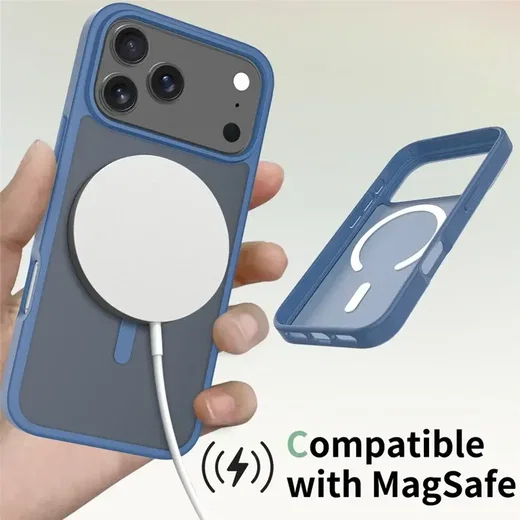 Apple iPhone 18 Pro Hybrid Hoesje met MagSafe Back Cover Matte Lichtblauw afbeelding 4