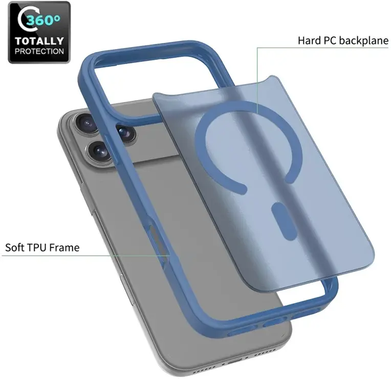 Apple iPhone 18 Pro Hybrid Hoesje met MagSafe Back Cover Matte Lichtblauw afbeelding 5