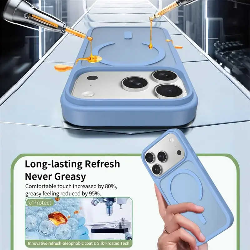 Apple iPhone 18 Pro Max Hybrid Hoesje met MagSafe Back Cover Matte Licht Blauw afbeelding 5