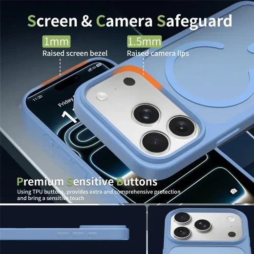 Apple iPhone 18 Pro Max Hybrid Hoesje met MagSafe Back Cover Matte Licht Blauw afbeelding 7