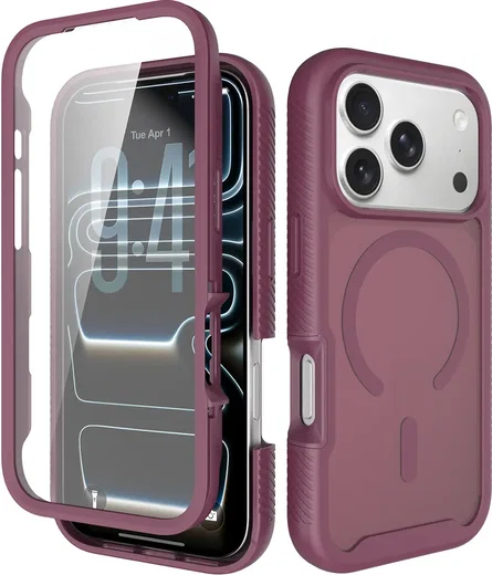 Apple iPhone 18 Pro Hoesje Full Protect 360° Cover met MagSafe Matte Burgundy afbeelding 1