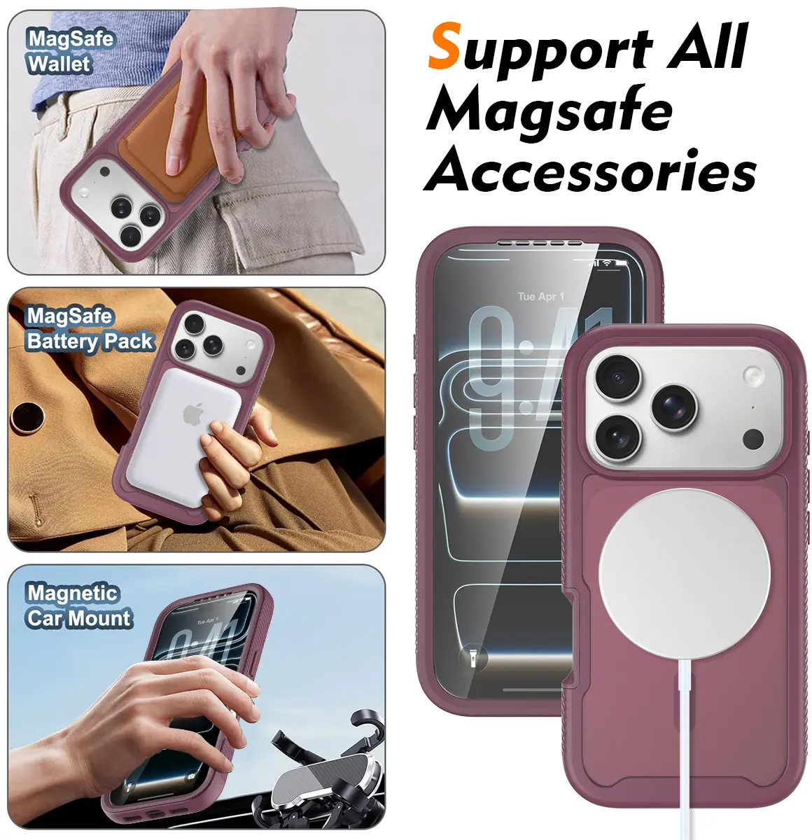 Apple iPhone 18 Pro Hoesje Full Protect 360° Cover met MagSafe Matte Burgundy afbeelding 8