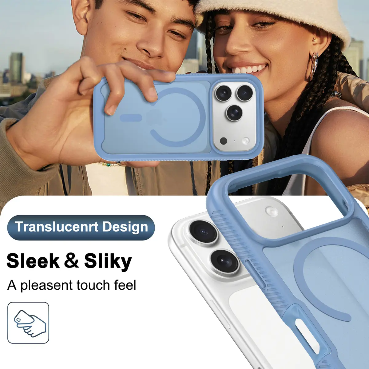 Apple iPhone 18 Pro Hoesje Full Protect 360° Cover met MagSafe Matte Licht Blauw afbeelding 7