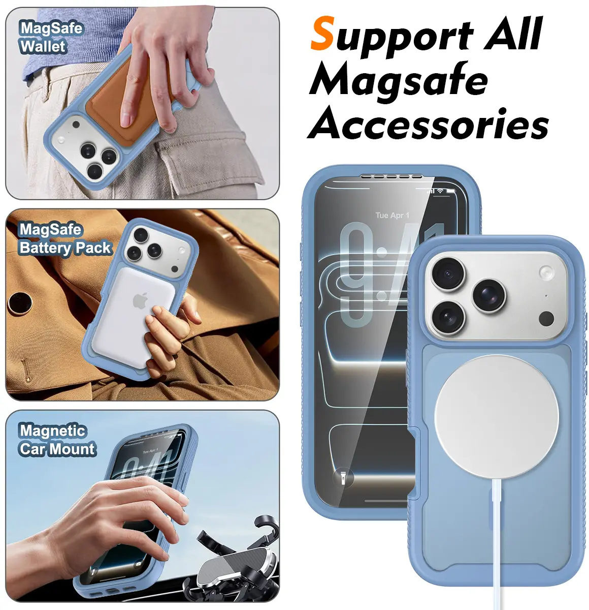 Apple iPhone 18 Pro Hoesje Full Protect 360° Cover met MagSafe Matte Licht Blauw afbeelding 8
