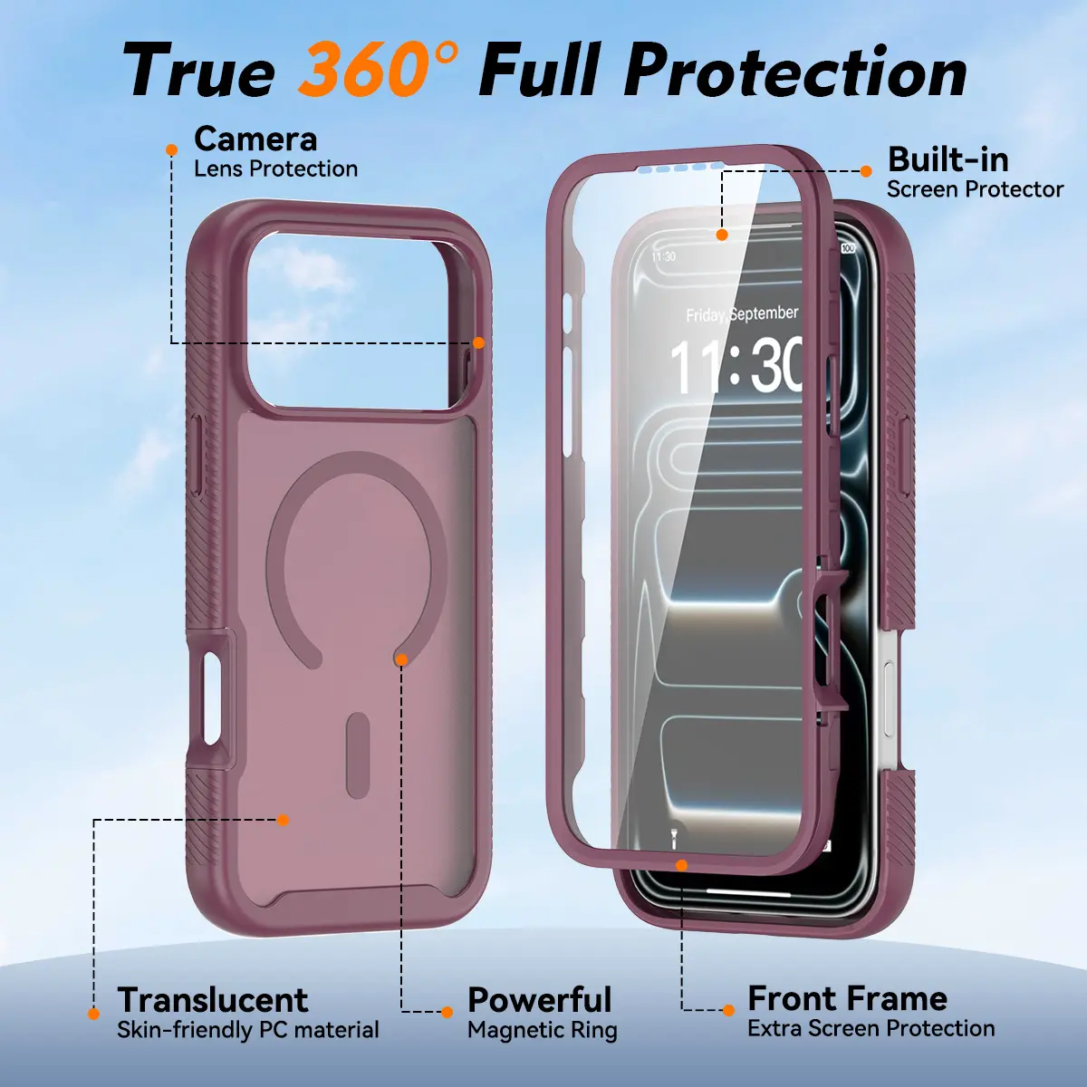 iPhone 18 Pro Max Hoesje Full Protect 360° Cover met MagSafe Matte Burgundy afbeelding 5