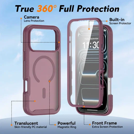 iPhone 18 Pro Max Hoesje Full Protect 360° Cover met MagSafe Matte Burgundy afbeelding 5