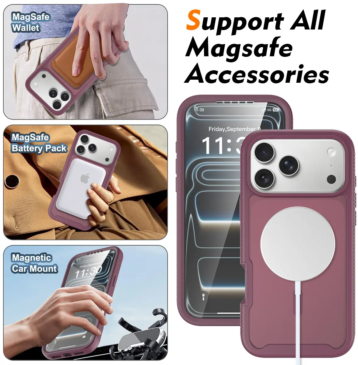 iPhone 18 Pro Max Hoesje Full Protect 360° Cover met MagSafe Matte Burgundy afbeelding 8