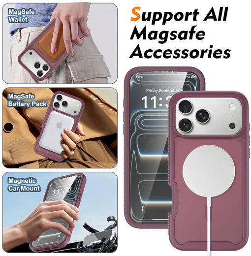 iPhone 18 Pro Max Hoesje Full Protect 360° Cover met MagSafe Matte Burgundy afbeelding 8