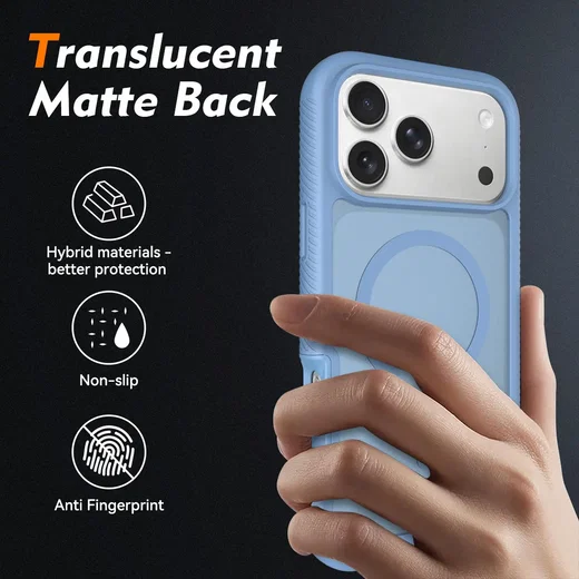 iPhone 18 Pro Max Hoesje Full Protect 360° Cover met MagSafe Matte Licht Blauw afbeelding 4