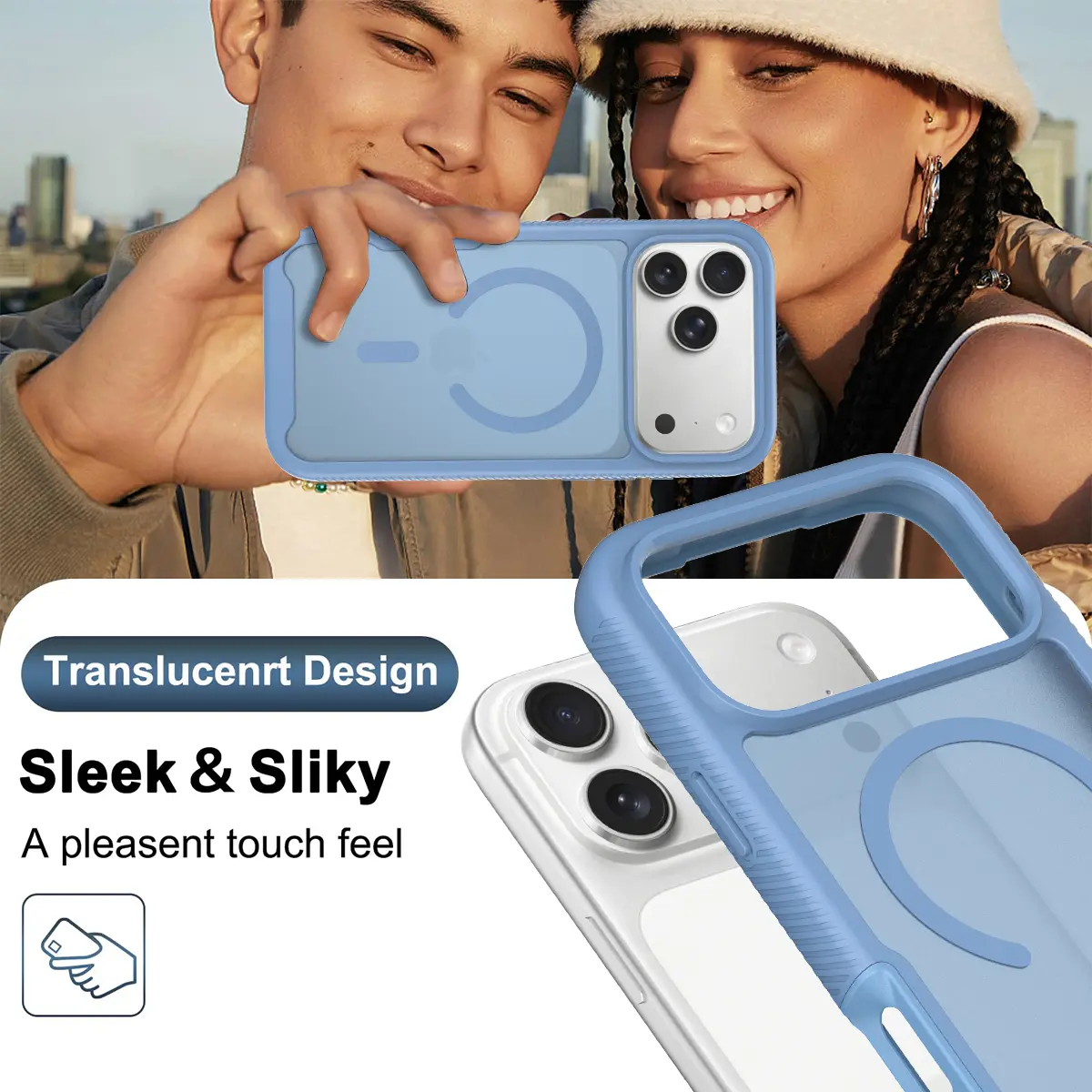 iPhone 18 Pro Max Hoesje Full Protect 360° Cover met MagSafe Matte Licht Blauw afbeelding 7